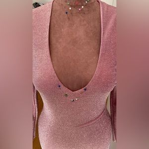THE DRESS BAR NYC LONG SLEEVE PINK GLITTER GOWN